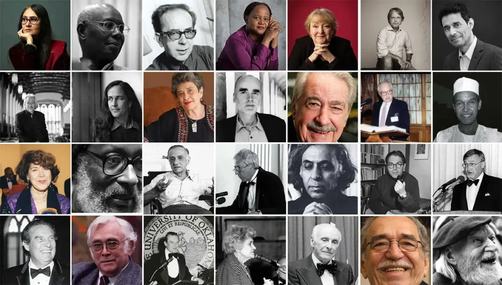 Neustadt Uluslararası Edebiyat Ödülü kazanan yazarların kolaj görseli.