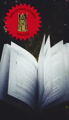 Bram Stoker Ödülleri'ni kazanan kitapları simgeleyen açık bir kitap ve ödül rozeti.