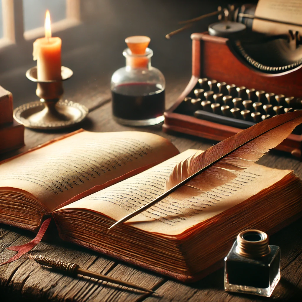 Mum ışığında yarım kalmış eski bir roman sayfası.