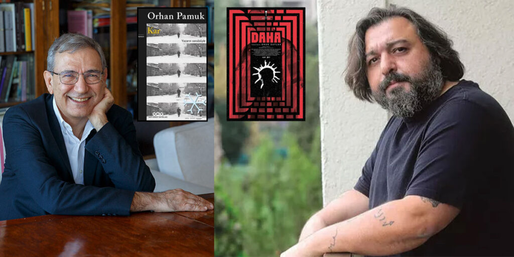 Orhan Pamuk ve Hakan Günday, Médicis Ödülü kazanmış “Kar” ve “Daha” romanlarıyla birlikte.