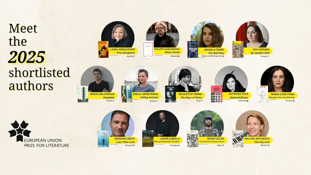 Avrupa Birliği Edebiyat Ödülü 2025 kısa liste yazarları ve kitap kapakları.